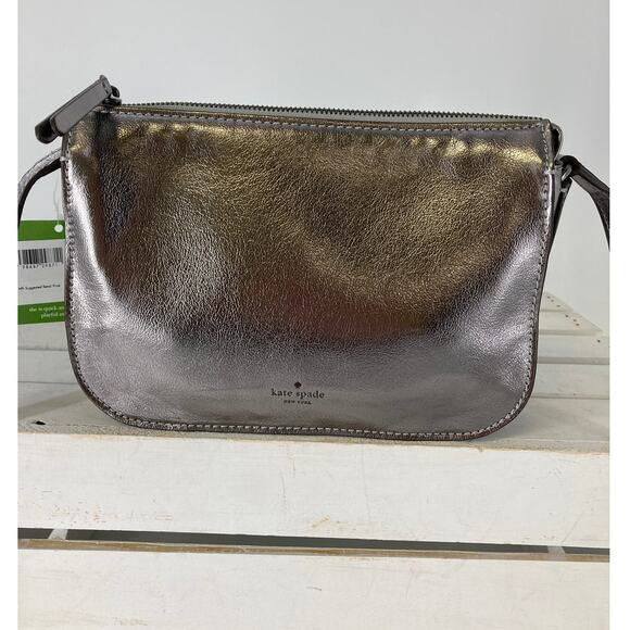 KATE SPADE NWT, PEWTER METALIC LEATHER WOMENS CROSSBODY BAG - Picture 1 of 12